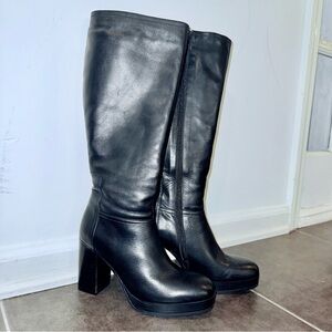 Coach and Four Black Leather Knee High Side Zip Italy Chunky Heel Boots Size 9